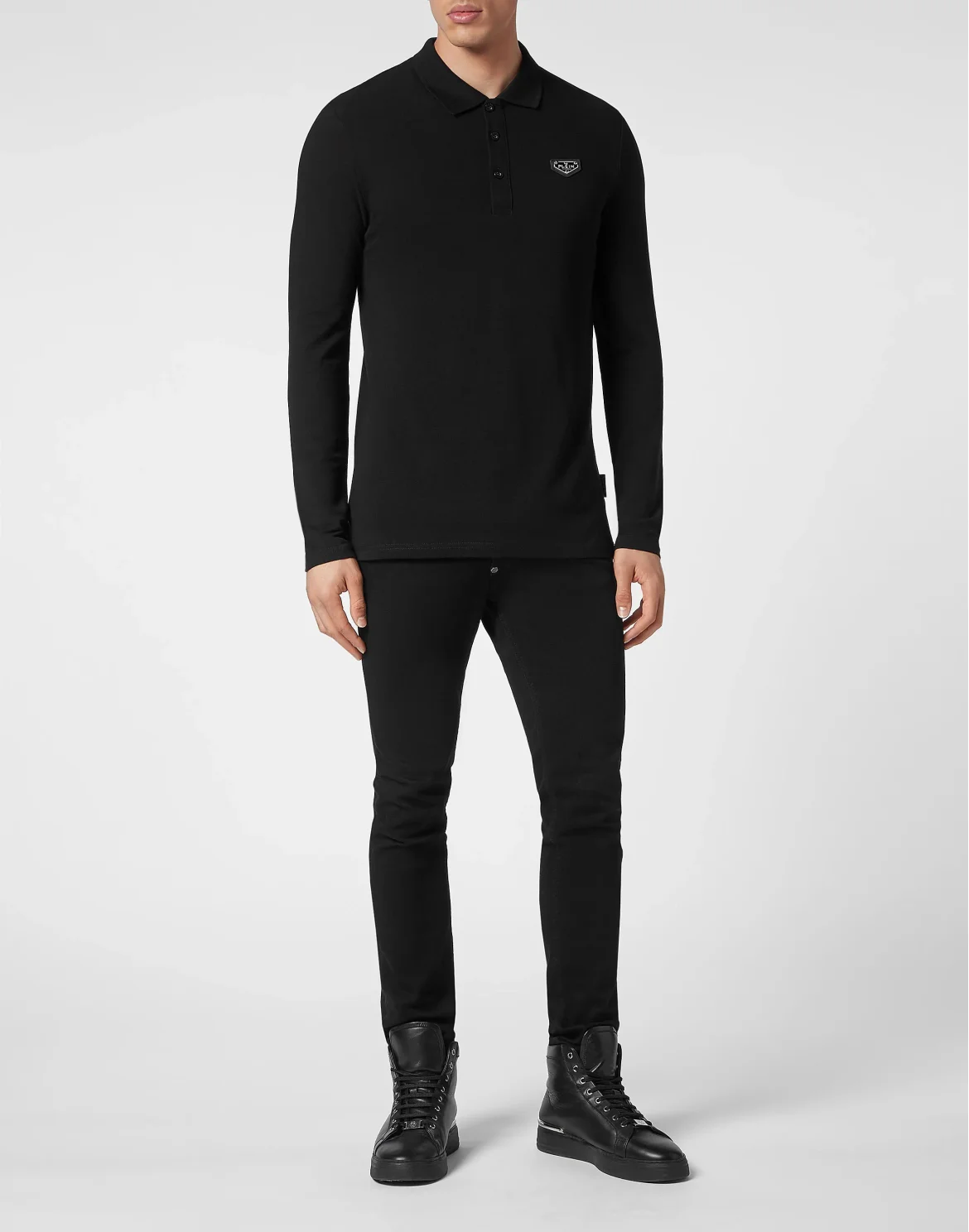 Slim Fit Long-Sleeve Polo, цвет: Черный