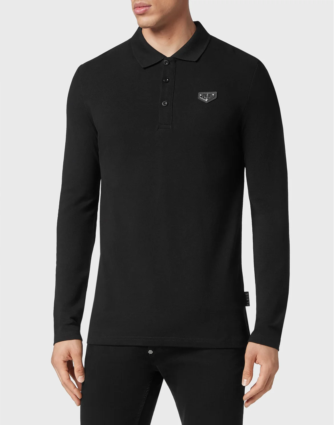 Slim Fit Long-Sleeve Polo, цвет: Черный