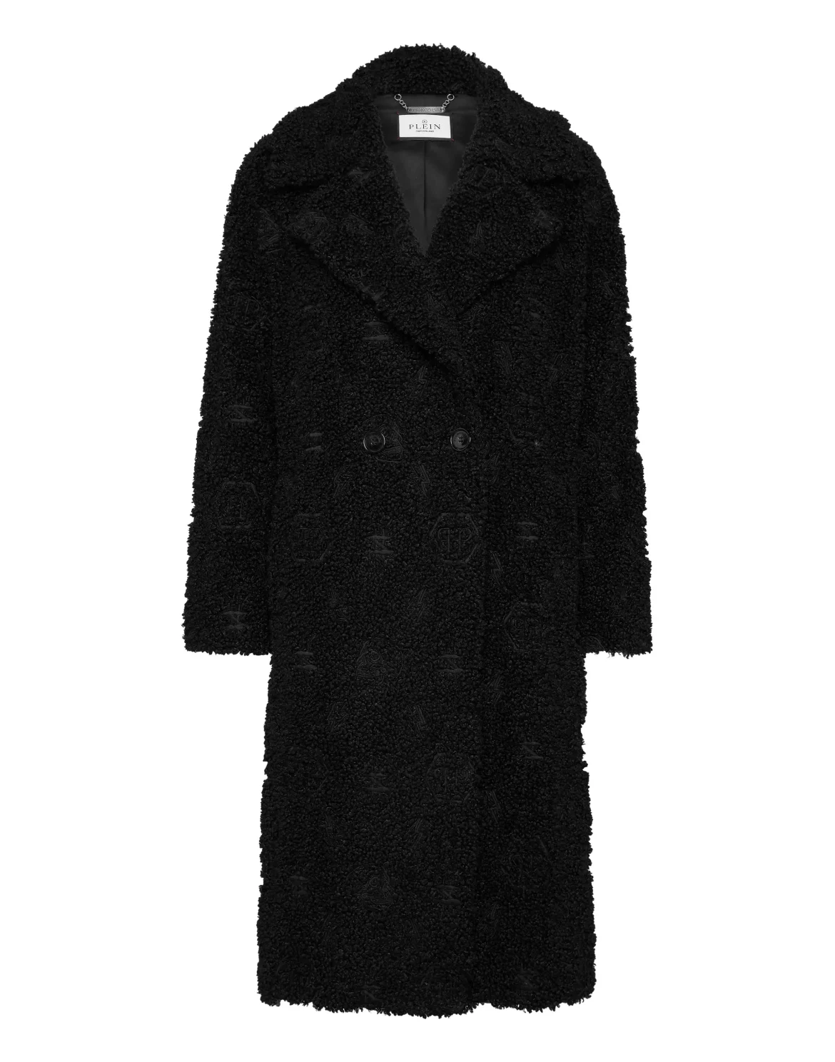 Eco Fur Coat Embroidery Monogram, цвет: Черный