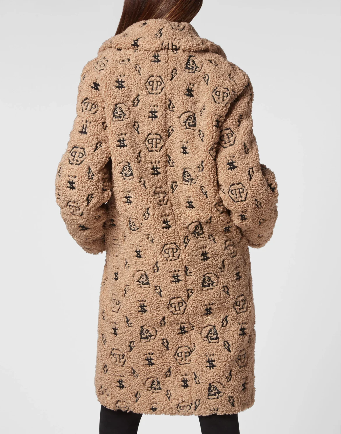 Eco Fur Coat Embroidery Monogram, цвет: Бежевый