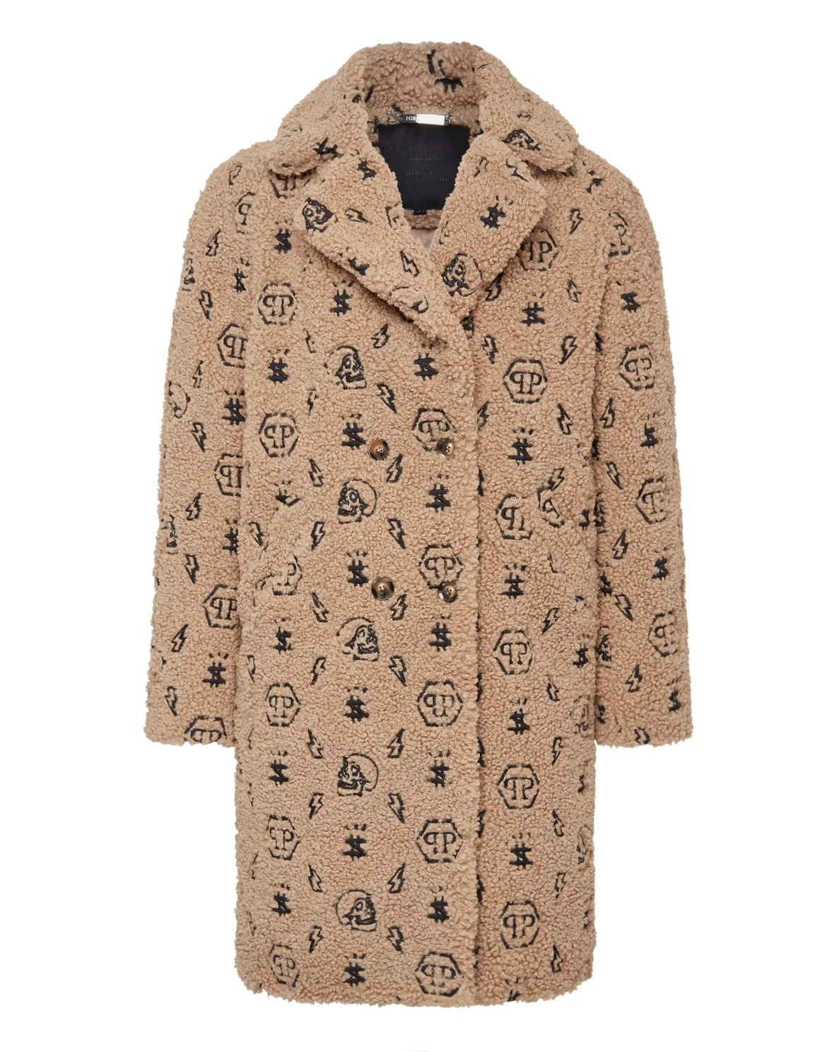 Eco Fur Coat Embroidery Monogram, цвет: Бежевый