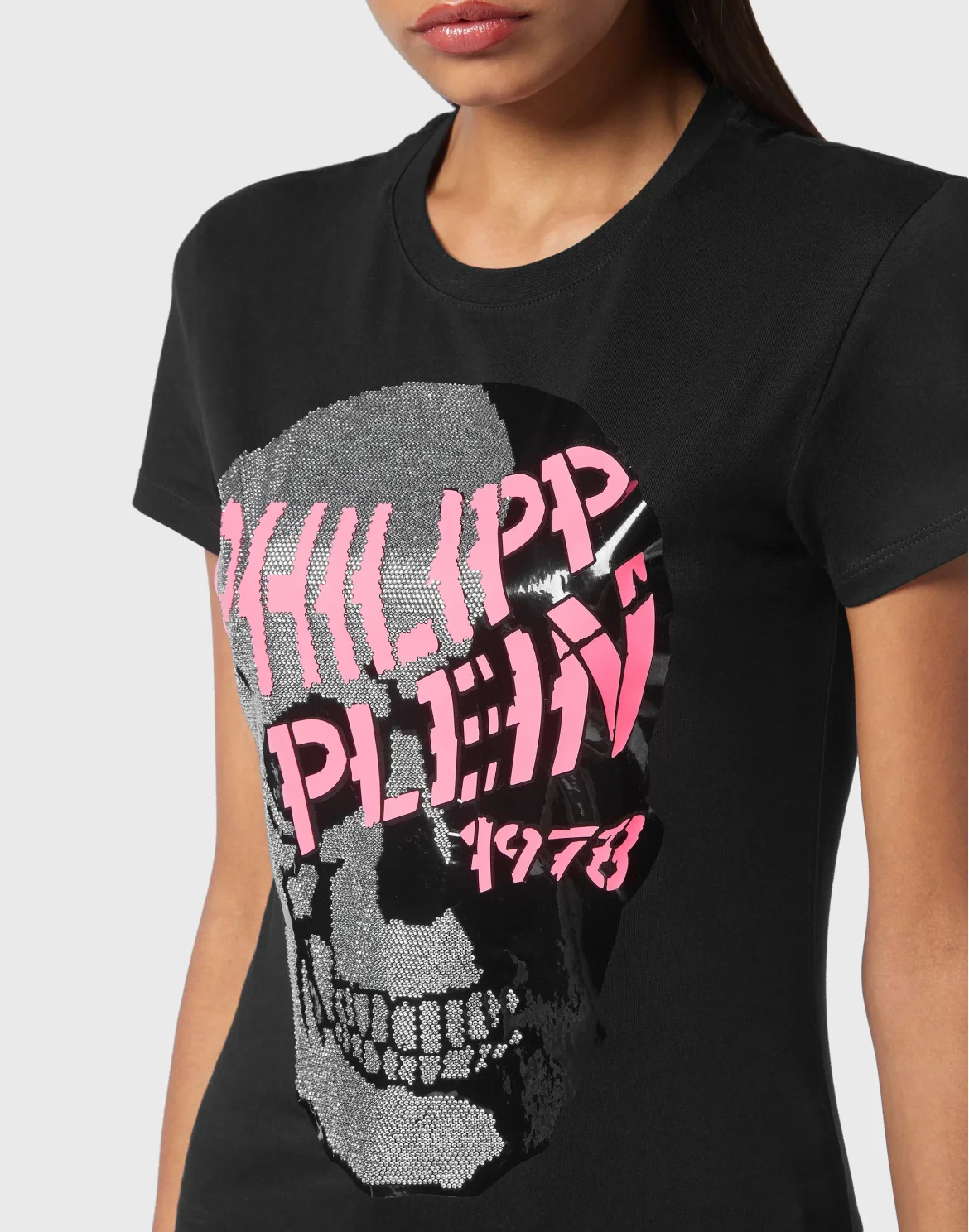 T-shirt Round Neck SS Skull strass, цвет: Черный