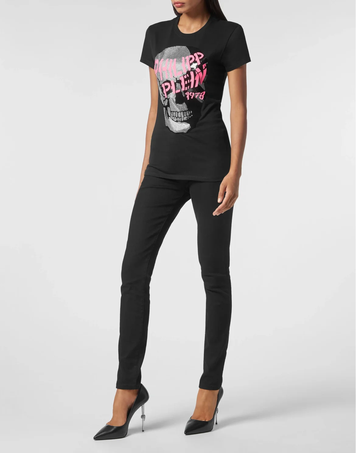 T-shirt Round Neck SS Skull strass, цвет: Черный