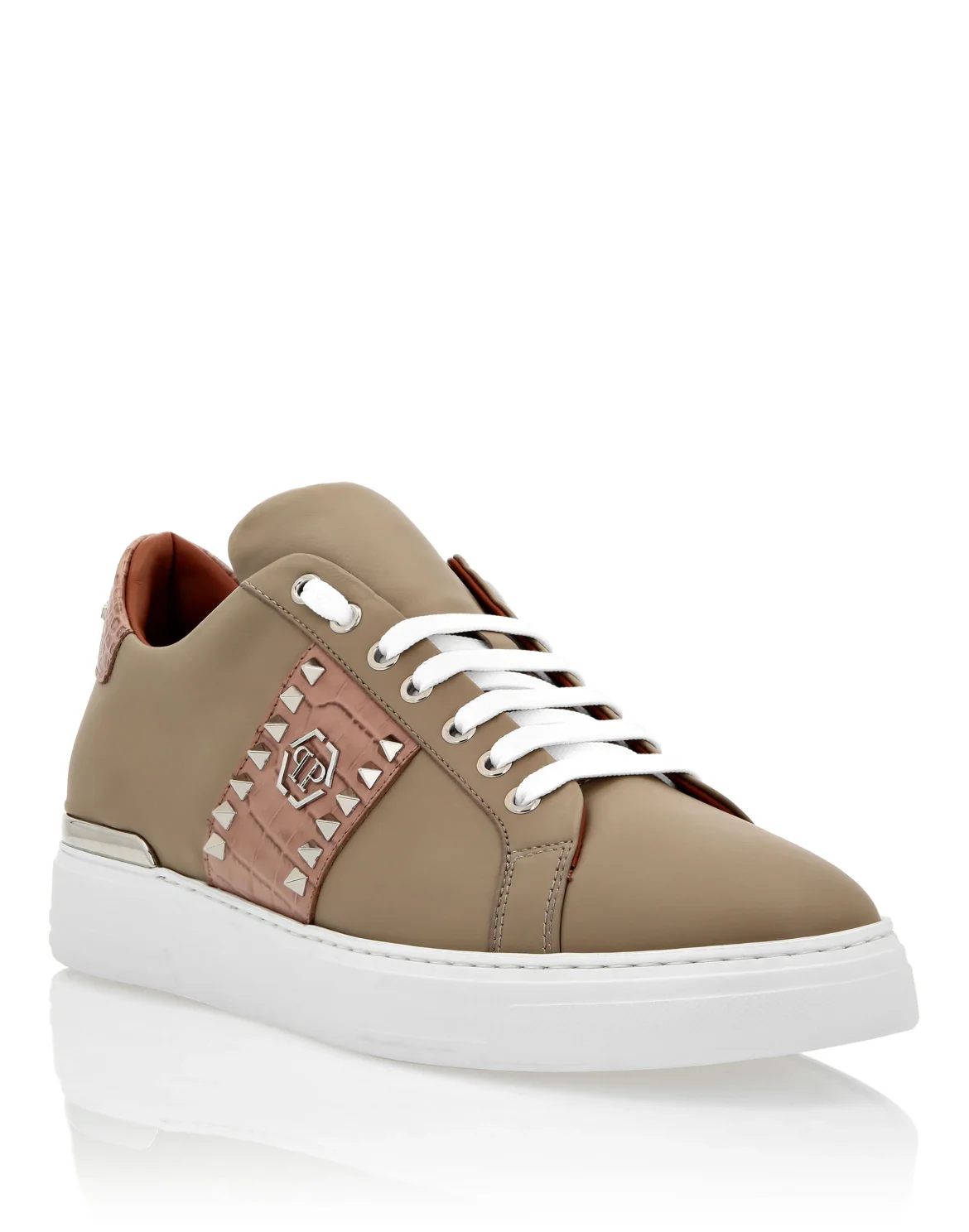 Leather Lo-Top Sneakers The Plein Original TM, цвет: Бежевый