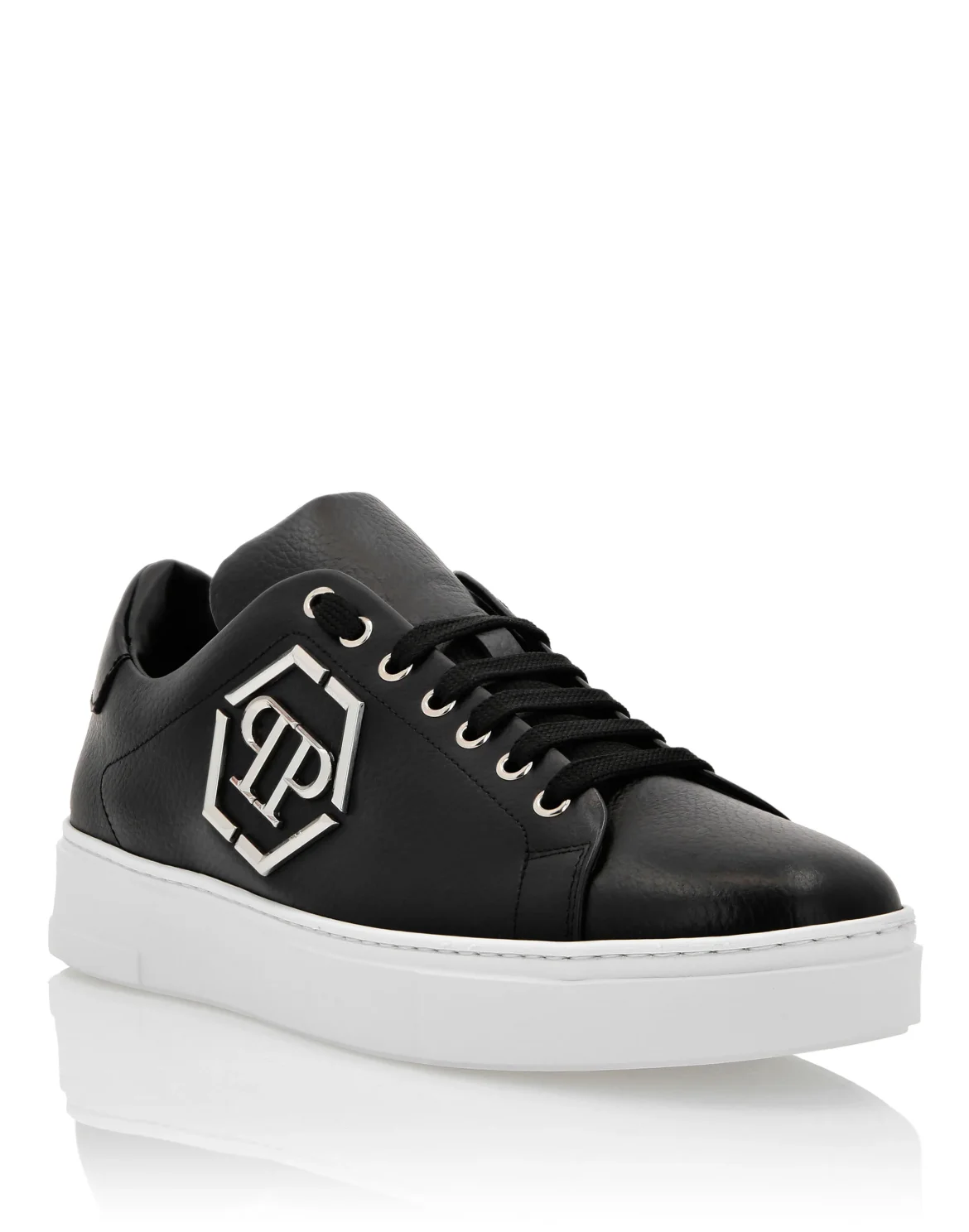 Leather Lo-Top Sneakers Hexagon, цвет: Черный