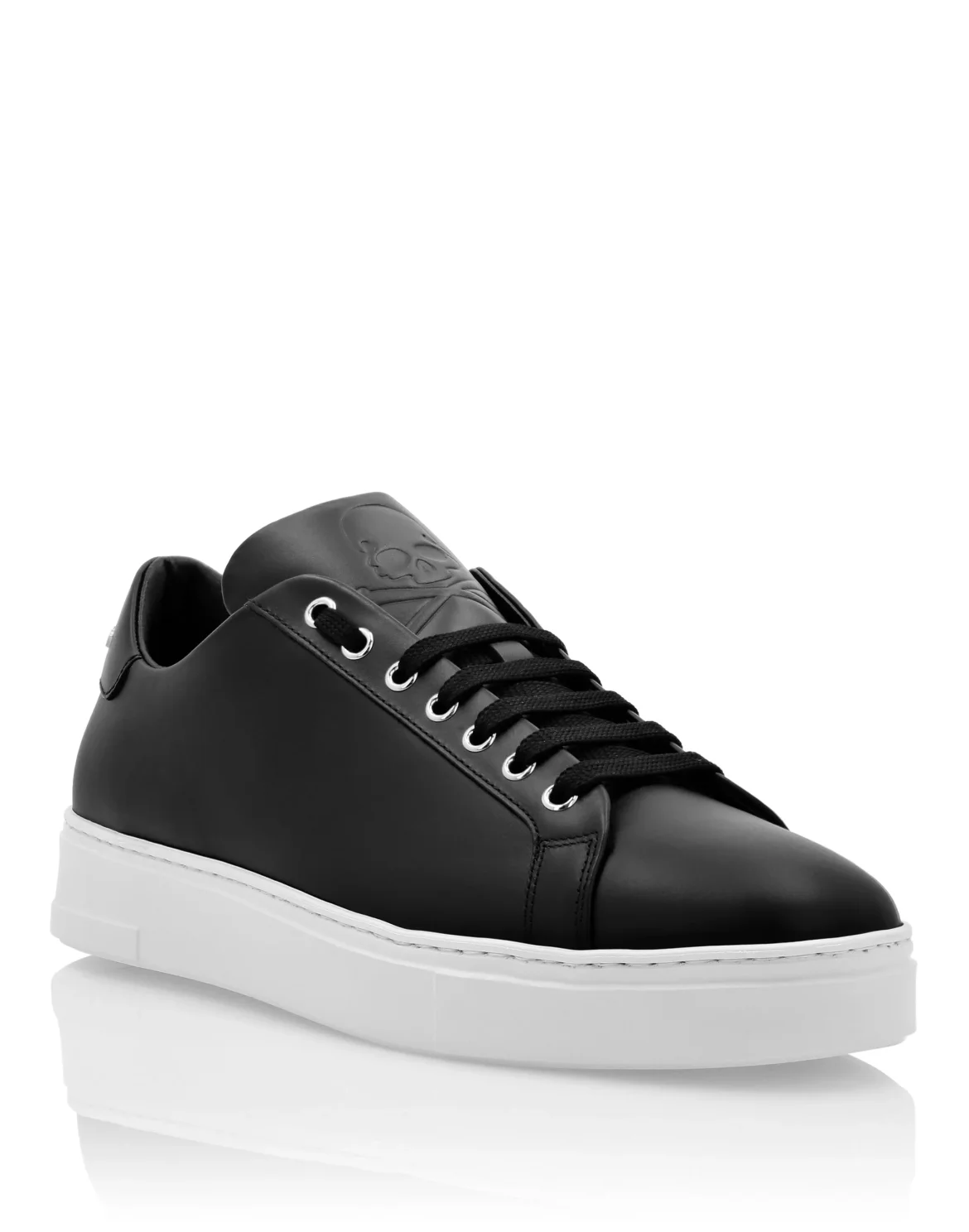 Leather Lo-Top Sneakers Skull and Plein, цвет: Черный