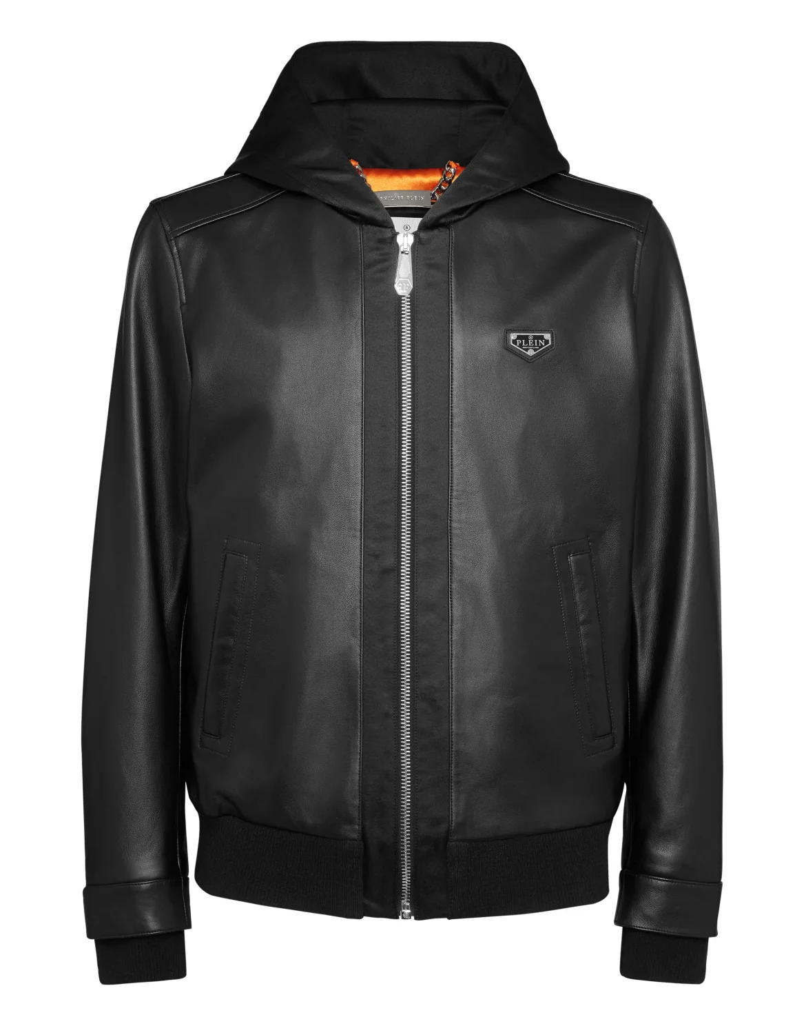 Nappa Leather Hooded Bomber Jacket, цвет: Черный