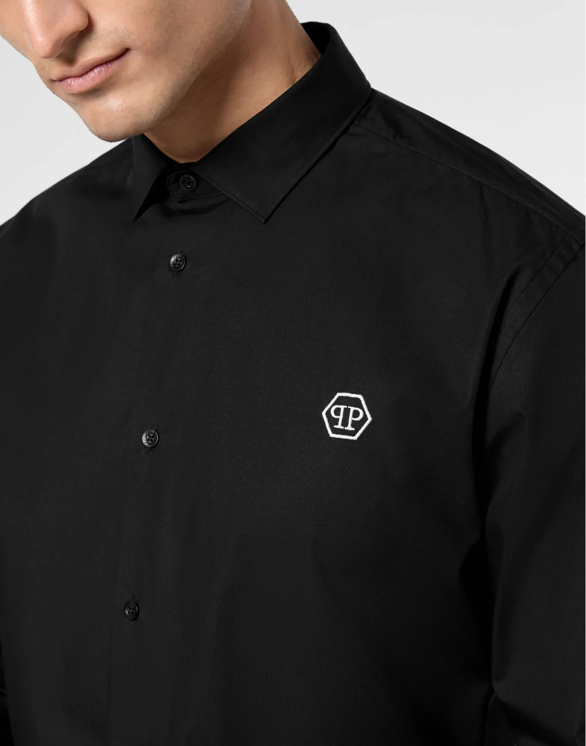 Slim Fit Sugar Daddy Cotton Shirt, цвет: Черный
