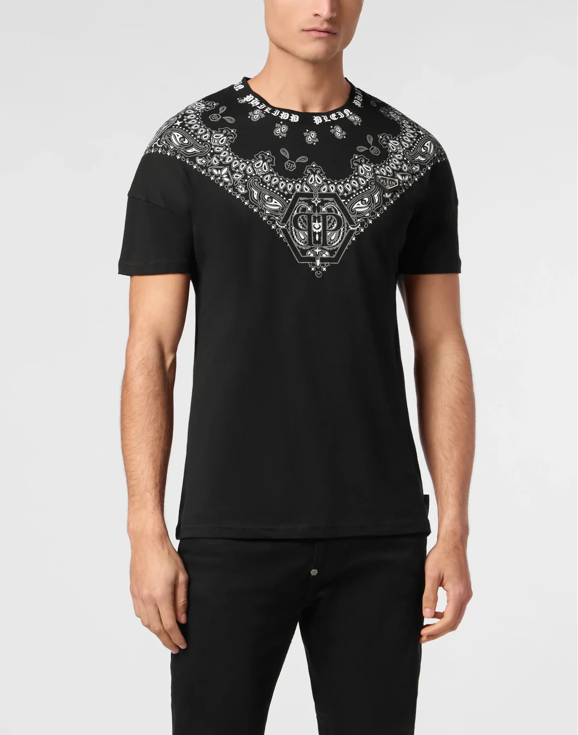 Round Neck T-Shirt Paisley Bandana, цвет: Черный