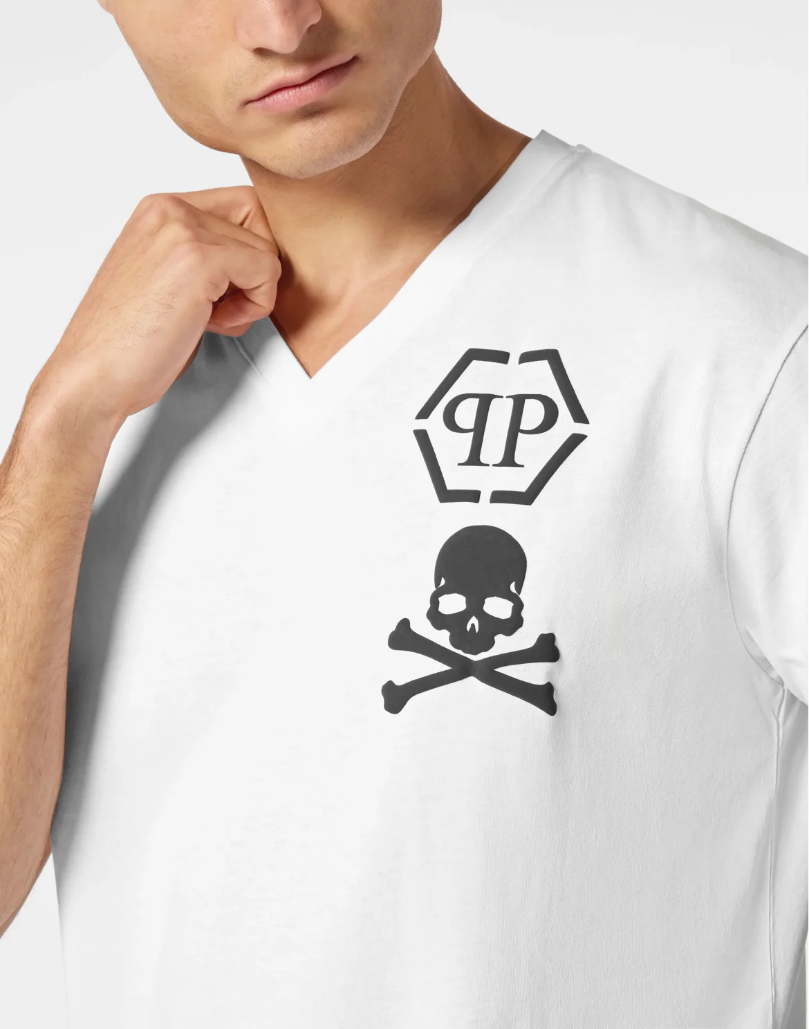 V-Neck T-Shirt Logo Skull, цвет: Белый