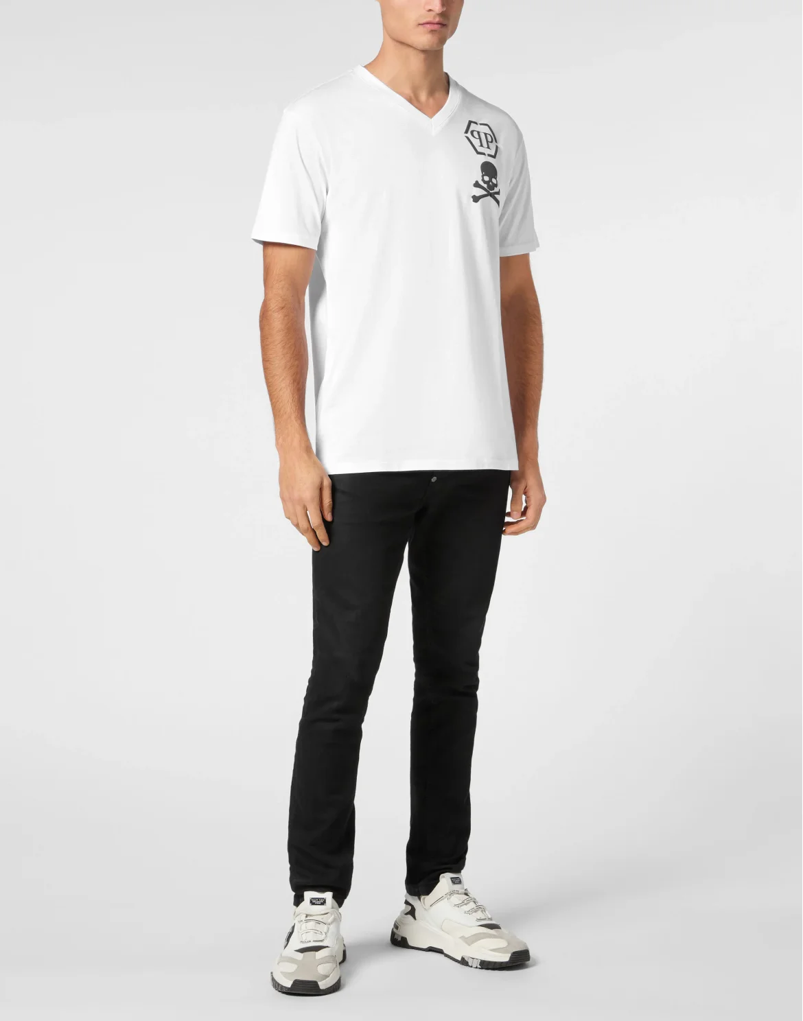 V-Neck T-Shirt Logo Skull, цвет: Белый