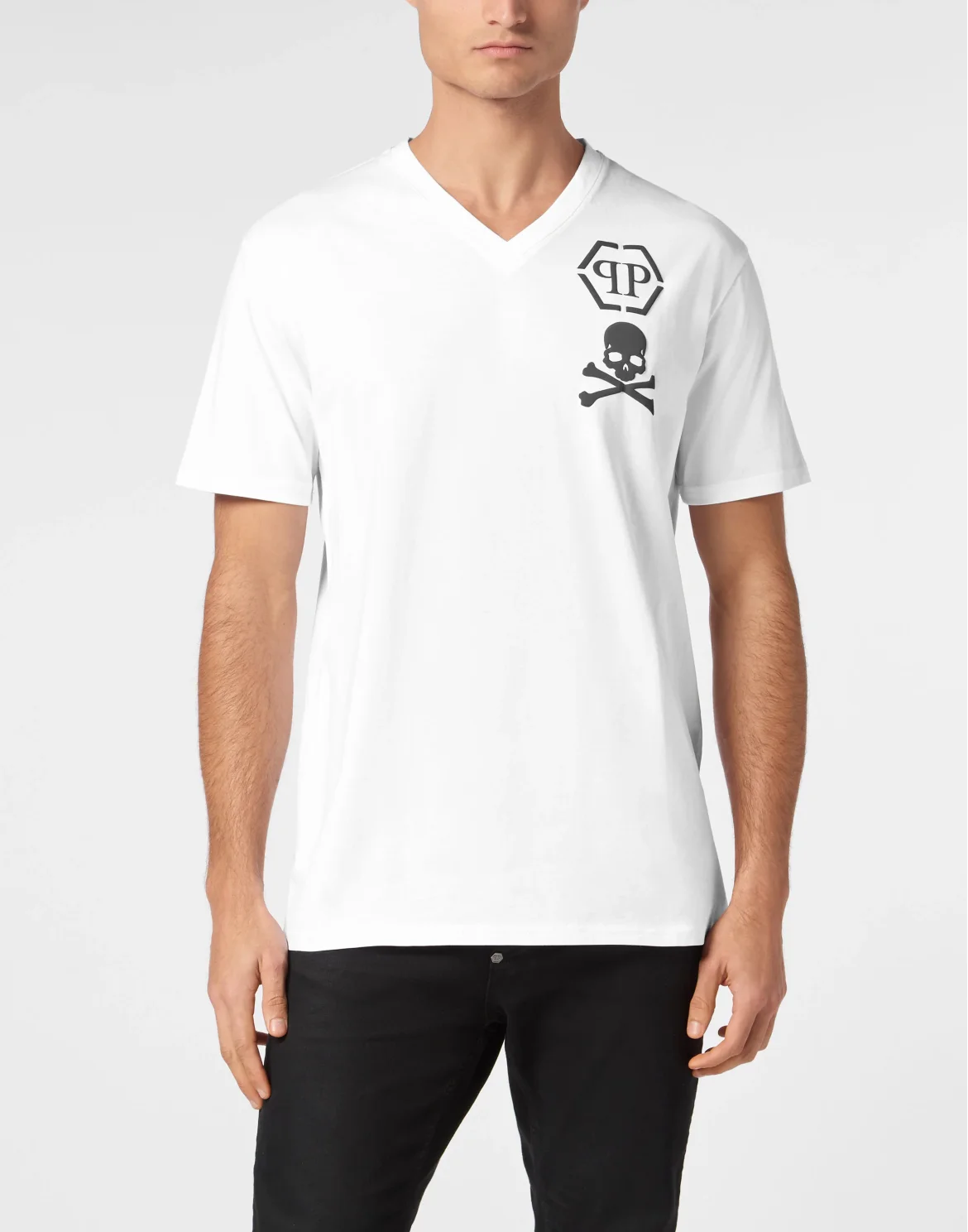 V-Neck T-Shirt Logo Skull, цвет: Белый