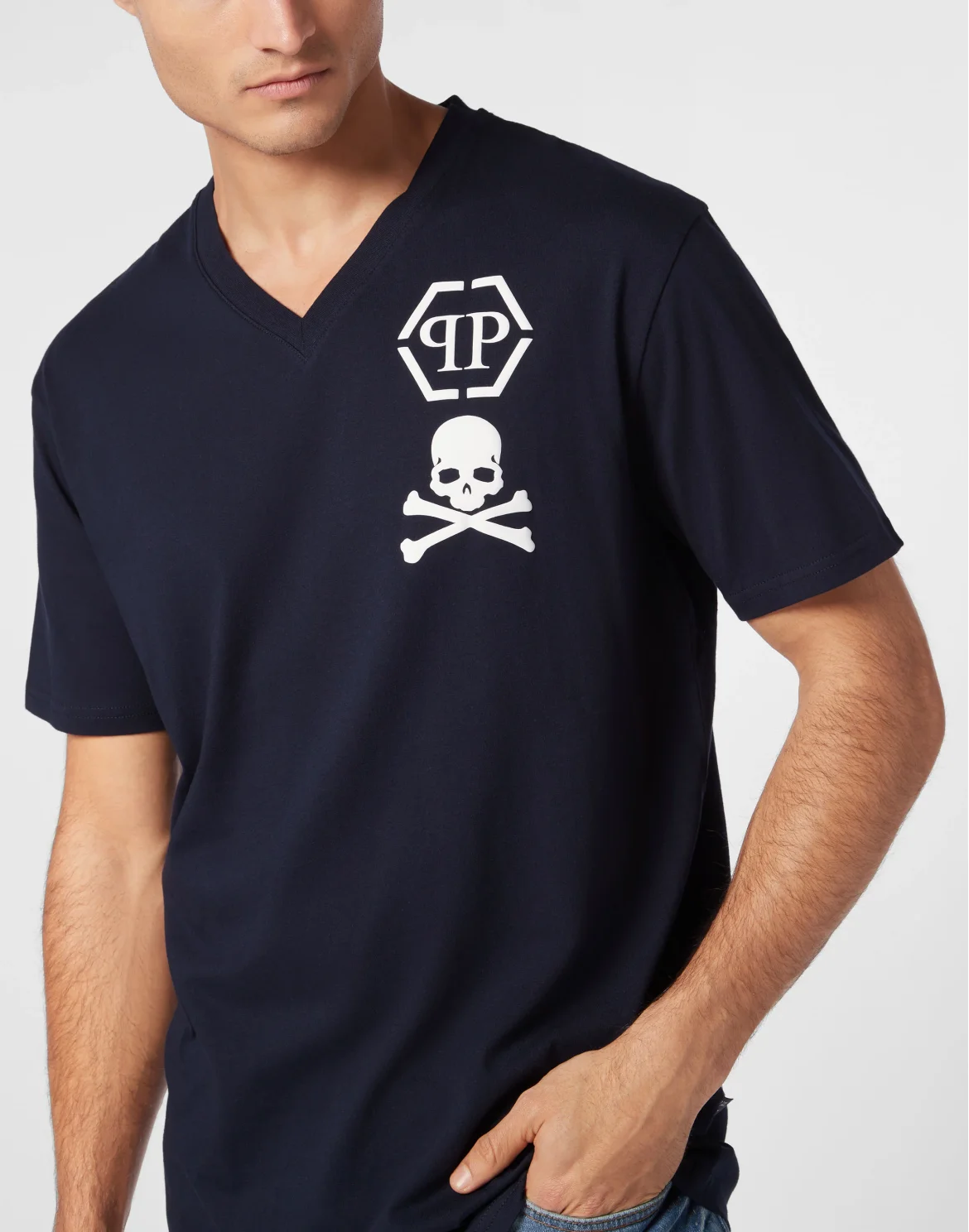 V-Neck T-Shirt Logo Skull, цвет: Синий