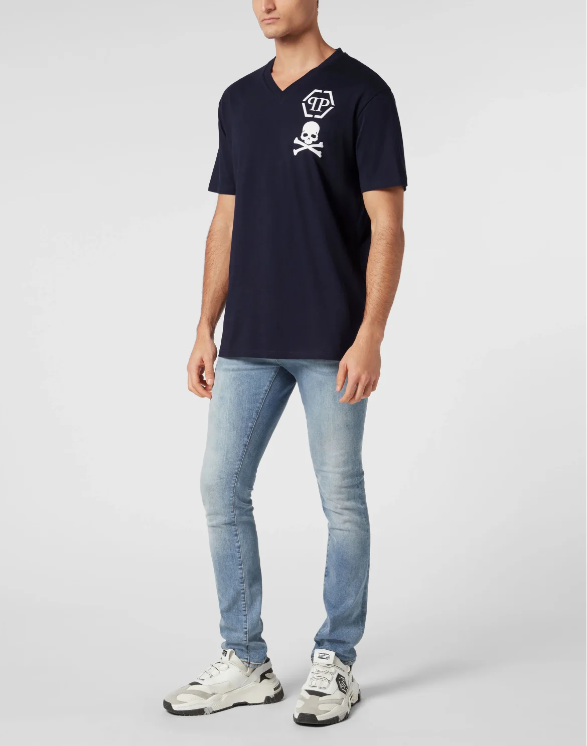 V-Neck T-Shirt Logo Skull, цвет: Синий