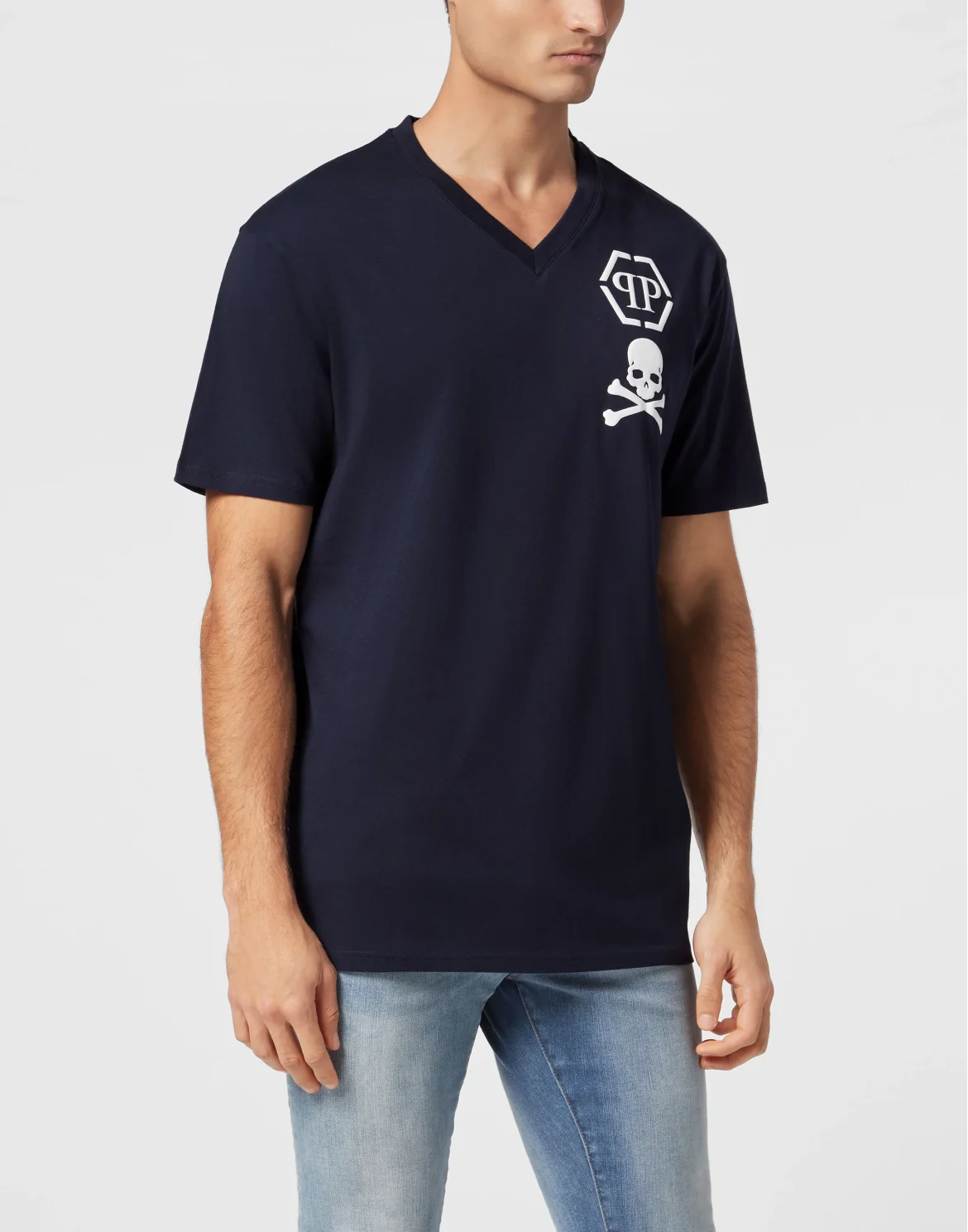 V-Neck T-Shirt Logo Skull, цвет: Синий