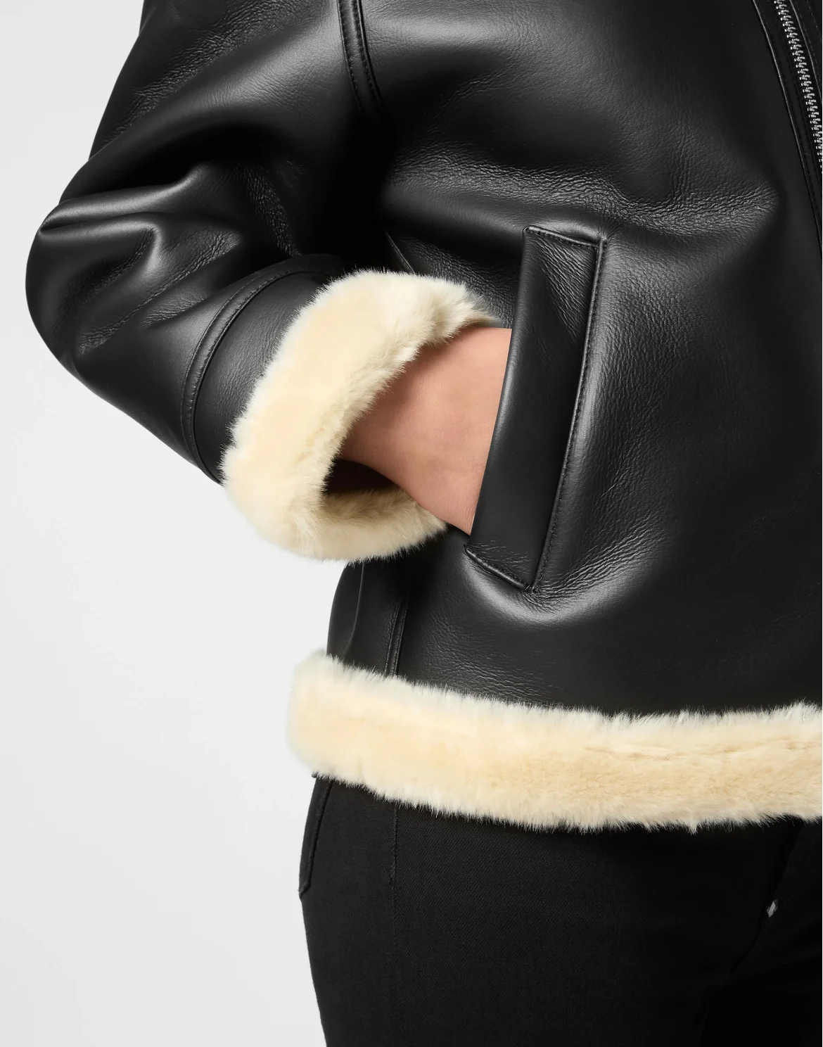 Eco Fur Aviator Coat, цвет: Черный