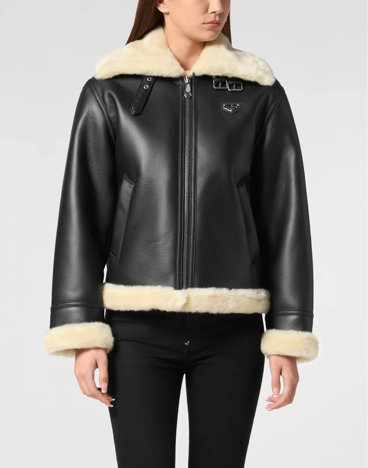 Eco Fur Aviator Coat, цвет: Черный