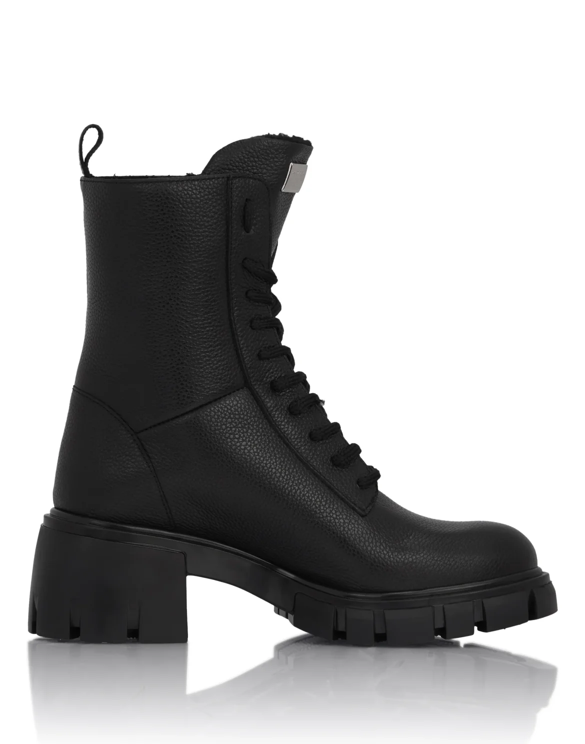 Leather Low Flat Boots, цвет: Черный