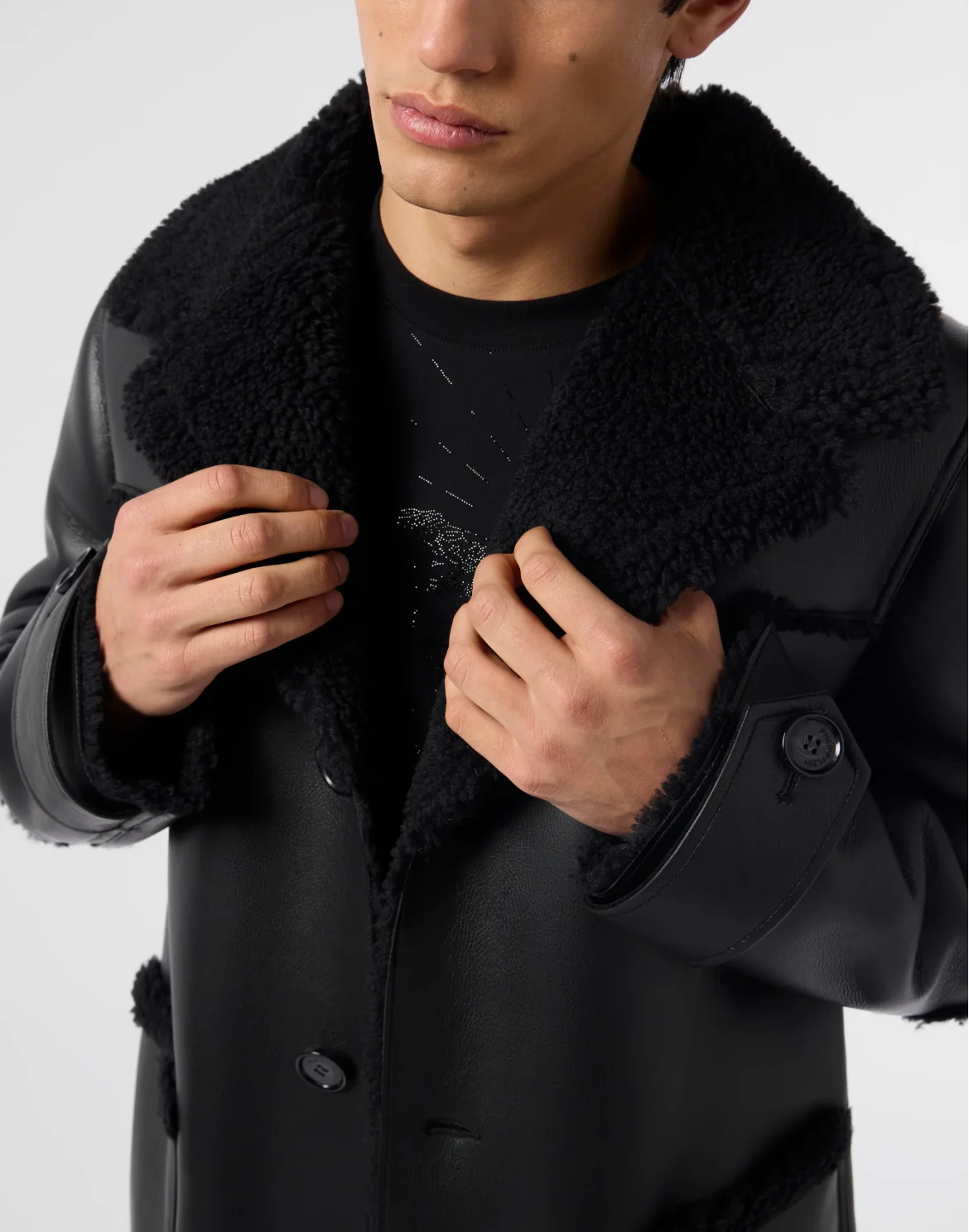 Long Eco Shearling Jacket, цвет: Черный