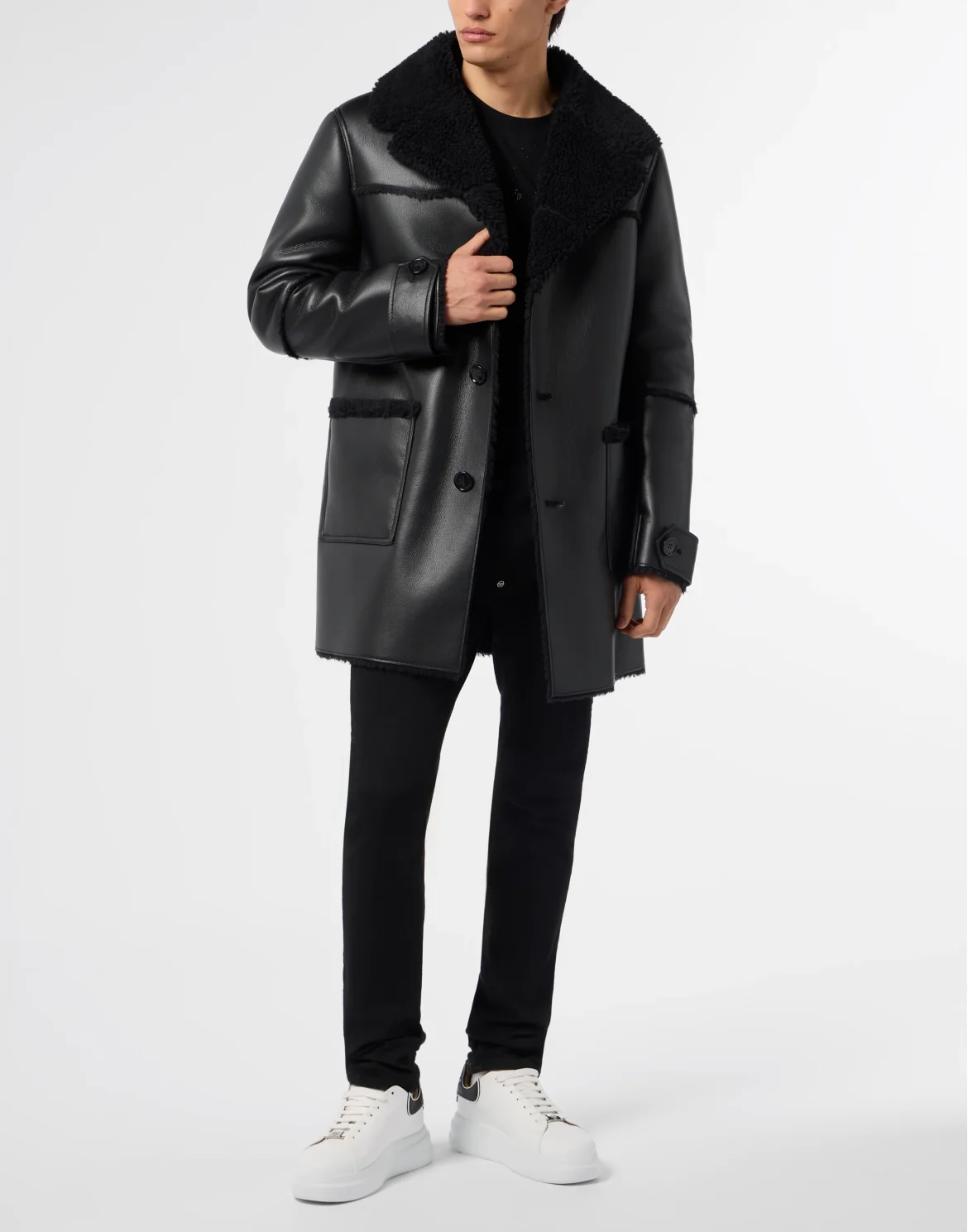 Long Eco Shearling Jacket, цвет: Черный