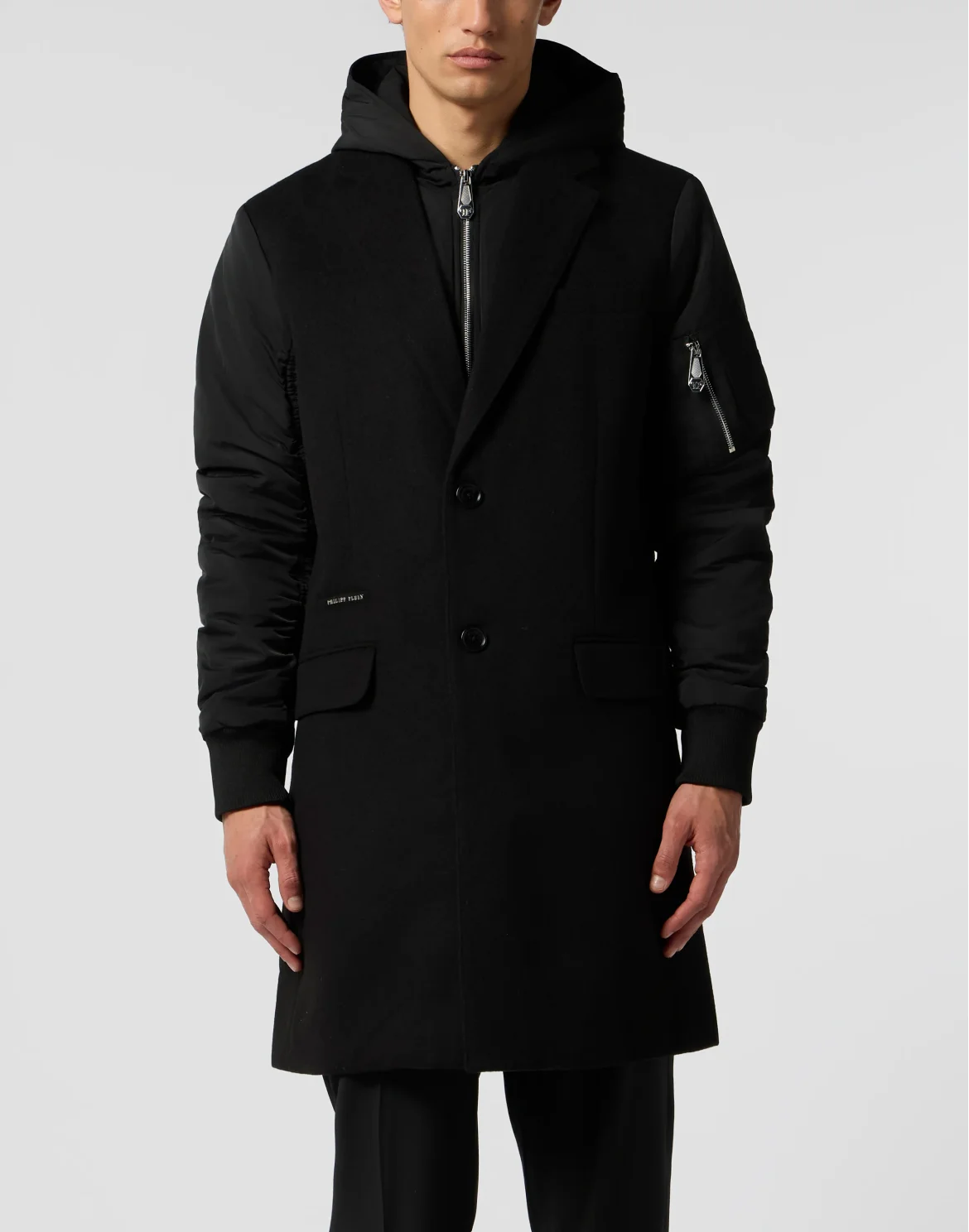 Single Breast Hooded Coat, цвет: Черный