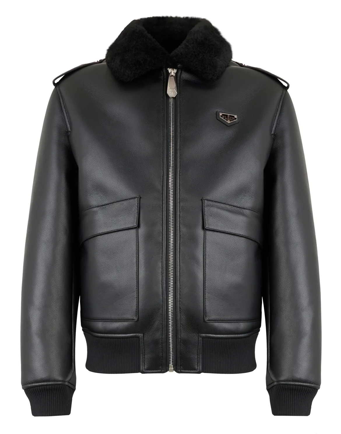 Slim Fit Eco Shearling Aviator Jacket, цвет: Черный
