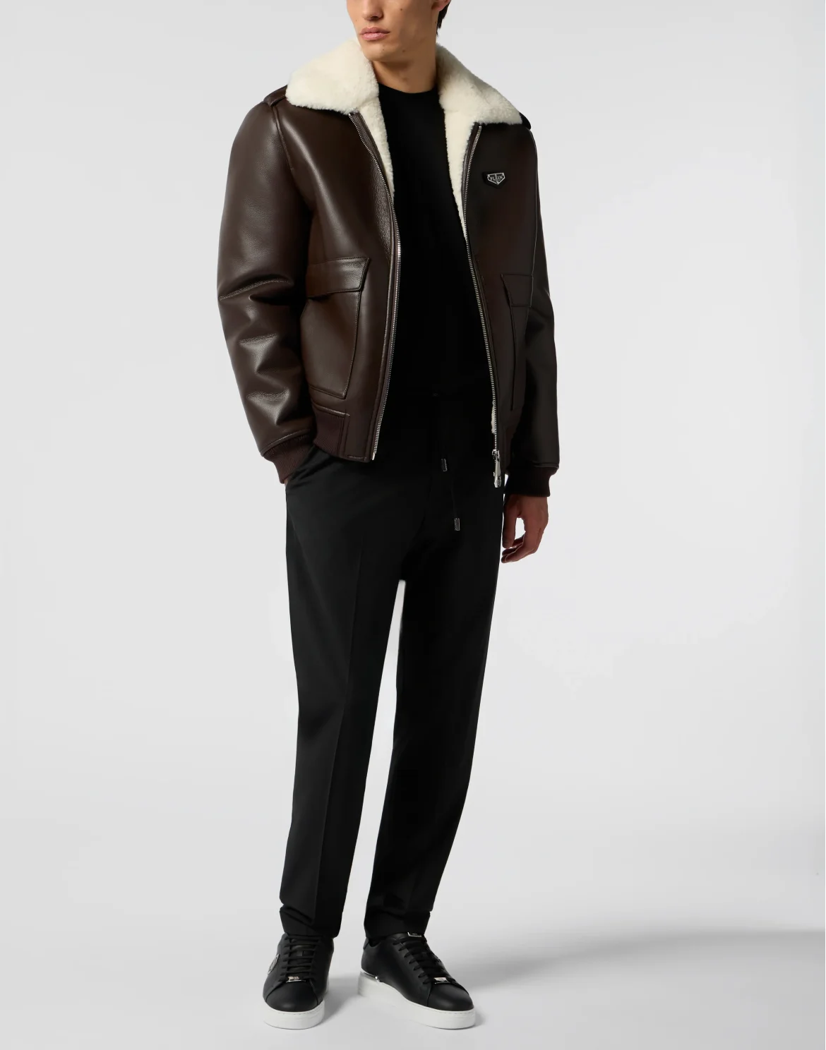 Slim Fit Eco Shearling Aviator Jacket, цвет: Коричневый