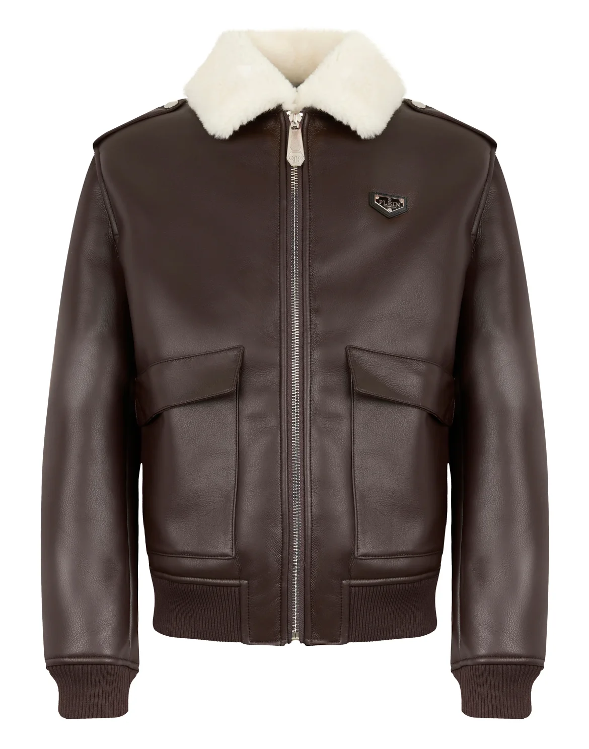 Slim Fit Eco Shearling Aviator Jacket, цвет: Коричневый