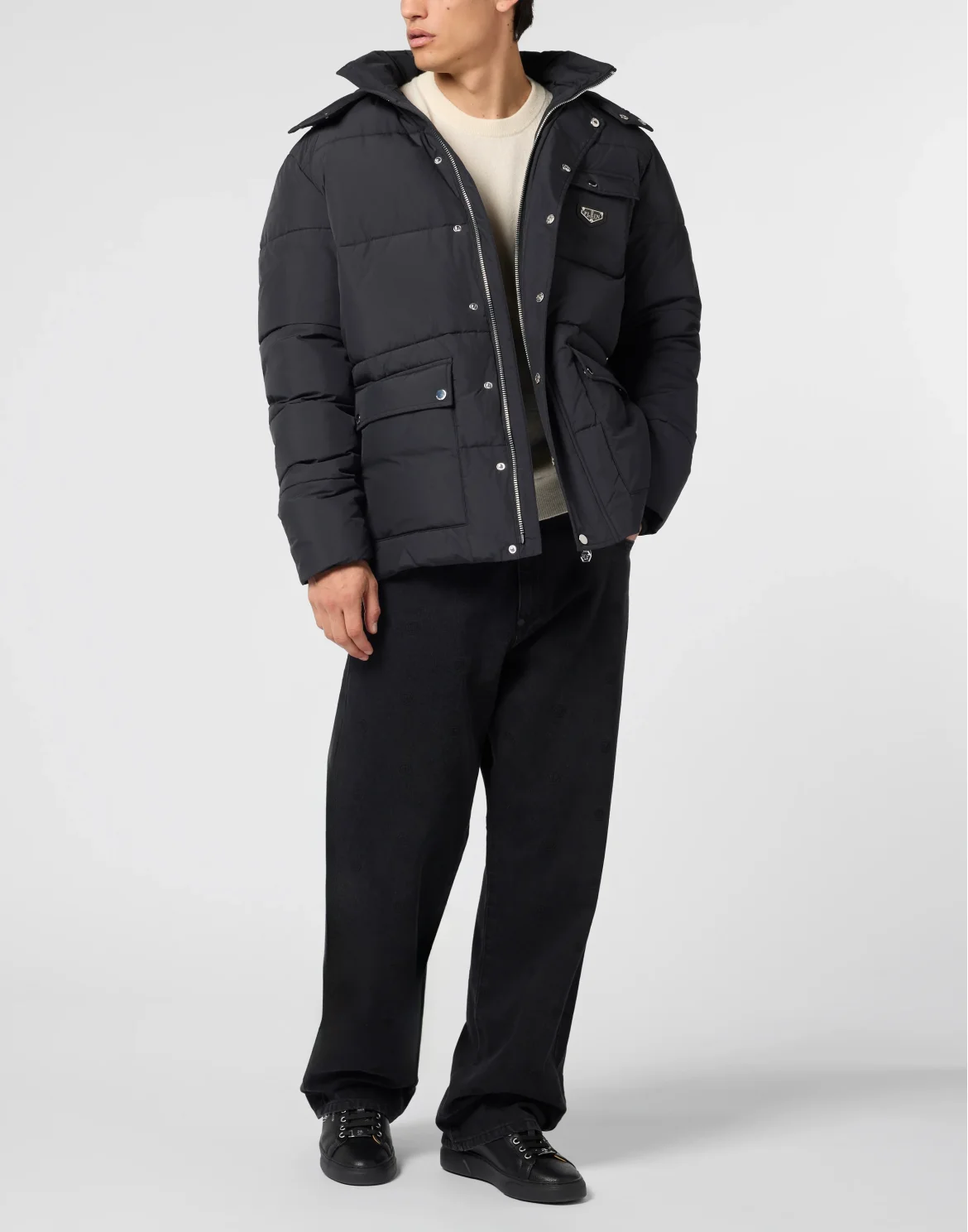 Oversize Nylon Puffer Jacket Gothic Plein, цвет: Черный