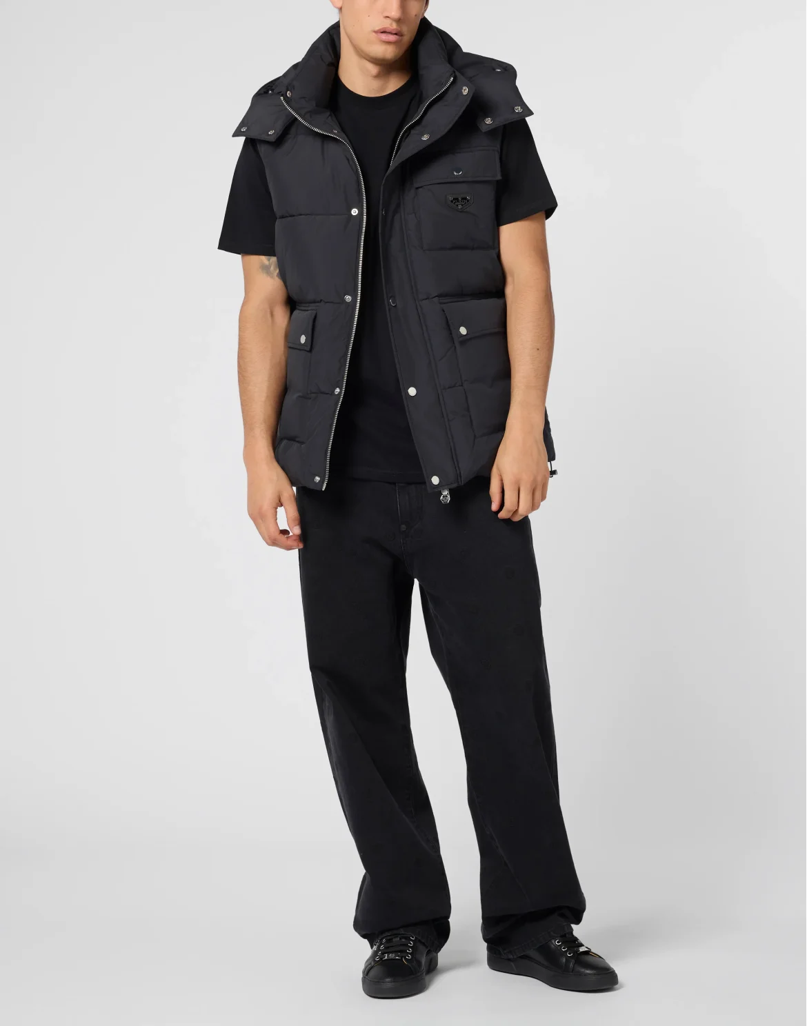 Nylon Puffer Vest Gothic Plein, цвет: Черный