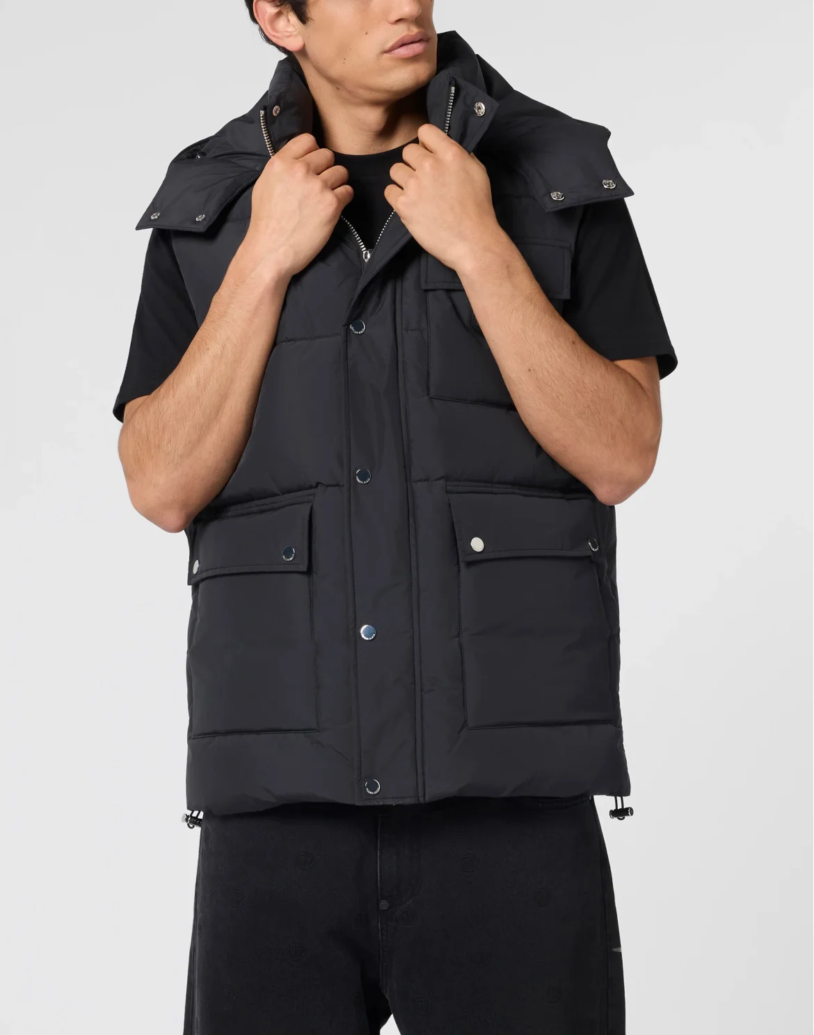 Nylon Puffer Vest Gothic Plein, цвет: Черный