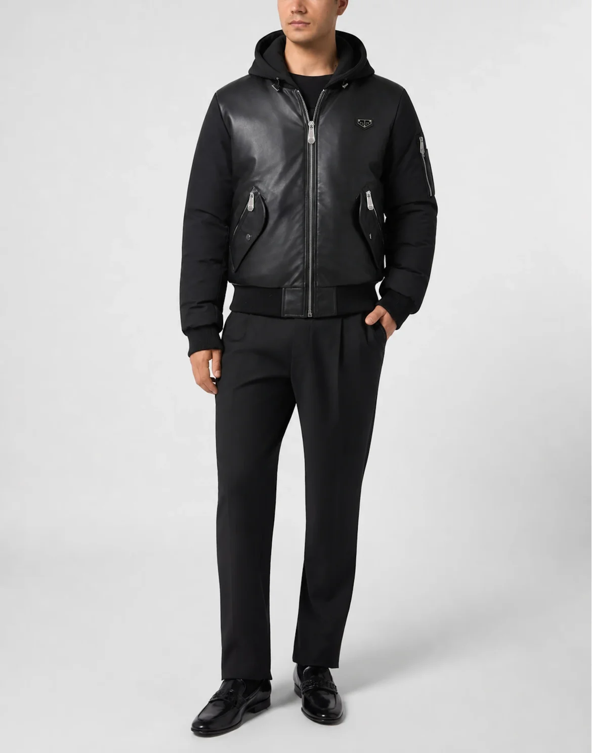 Eco Leather Nylon Bomber, цвет: Черный