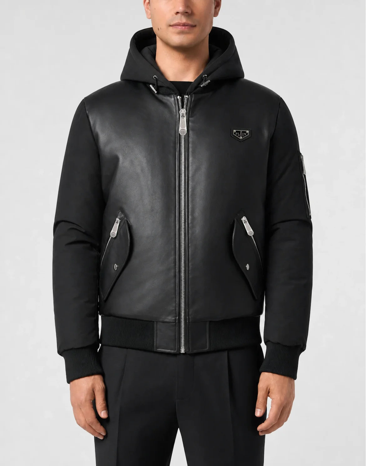 Eco Leather Nylon Bomber, цвет: Черный
