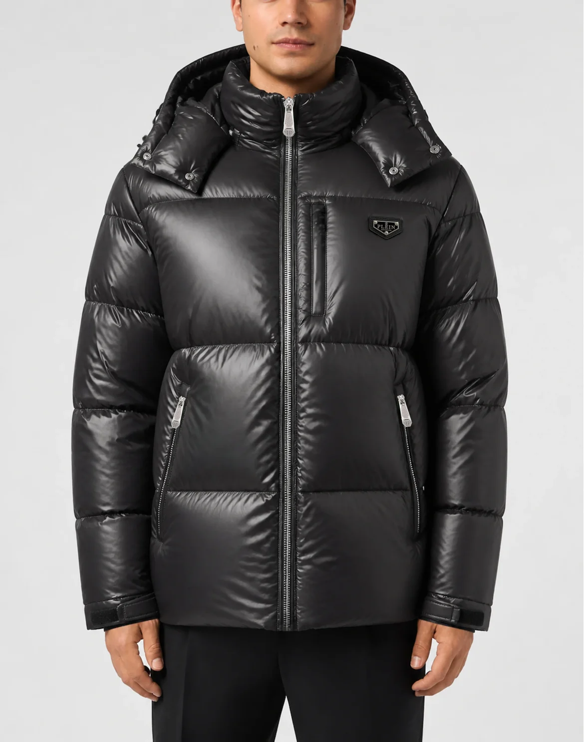 Shiny Nylon Puffer Jacket, цвет: Черный