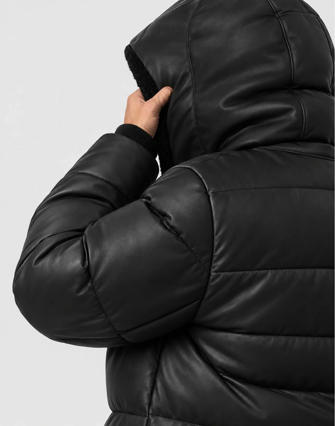 Eco Leather Titan Quilted Puffer Jacket, цвет: Черный