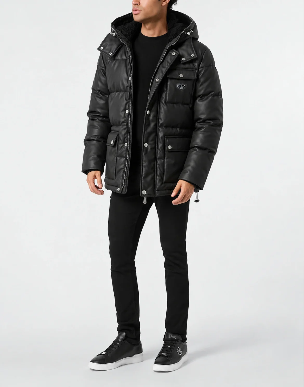 Eco Leather Titan Quilted Puffer Jacket, цвет: Черный