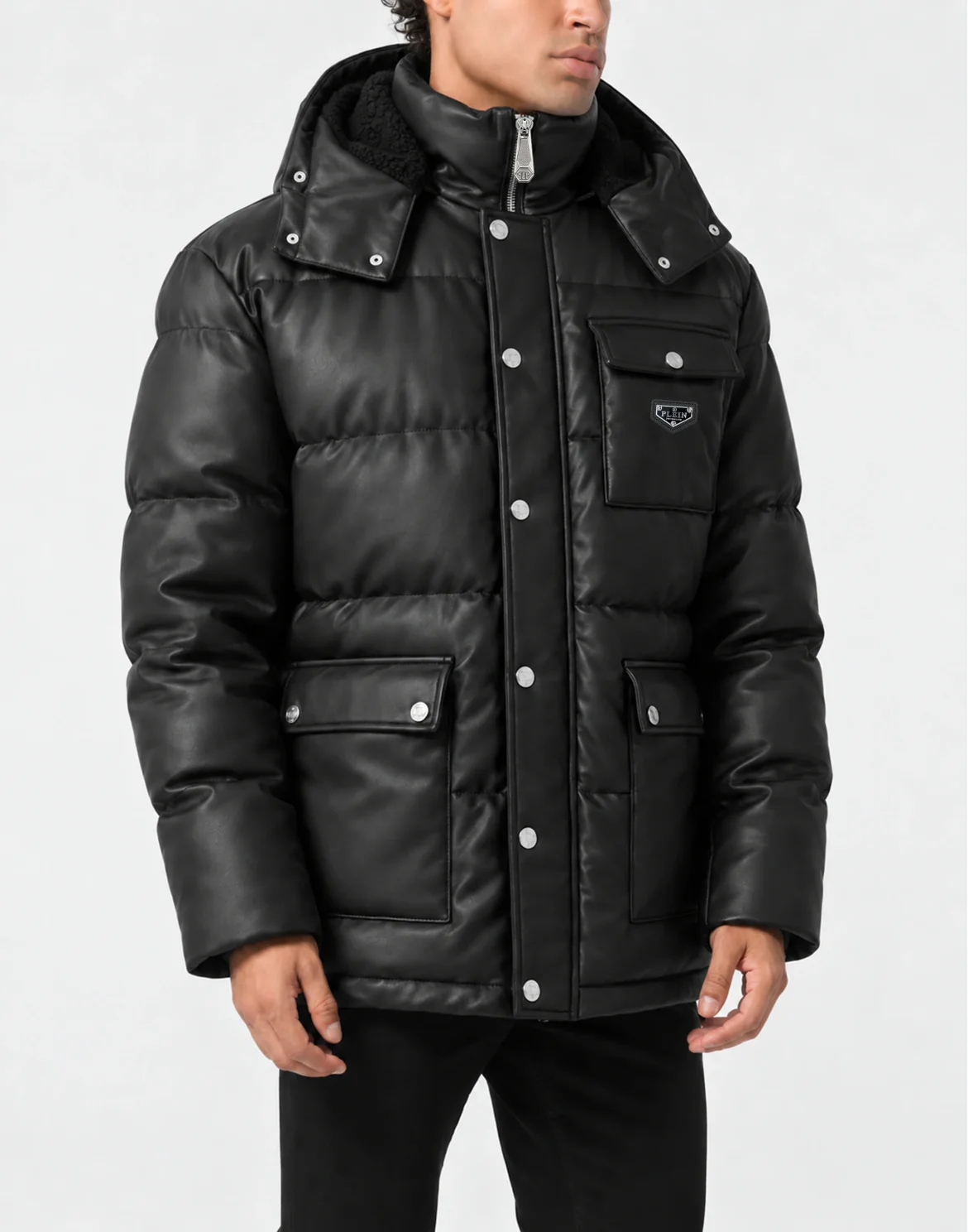 Eco Leather Titan Quilted Puffer Jacket, цвет: Черный