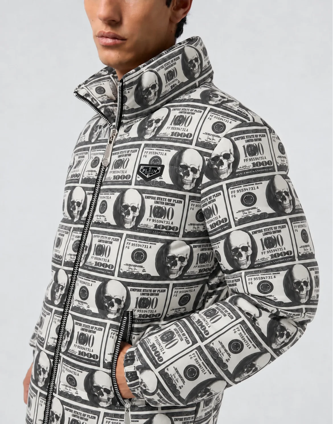 Dollar Skull Puffer Jacket, цвет: Черный