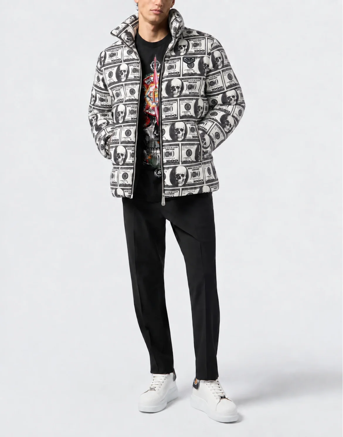 Dollar Skull Puffer Jacket, цвет: Черный