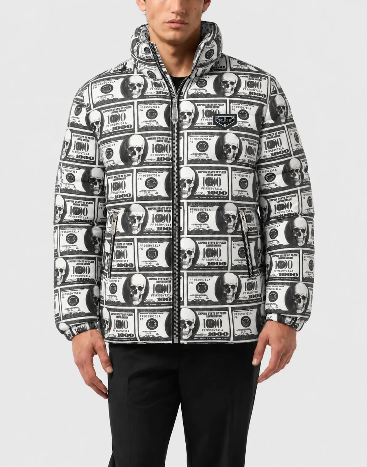 Dollar Skull Puffer Jacket, цвет: Черный