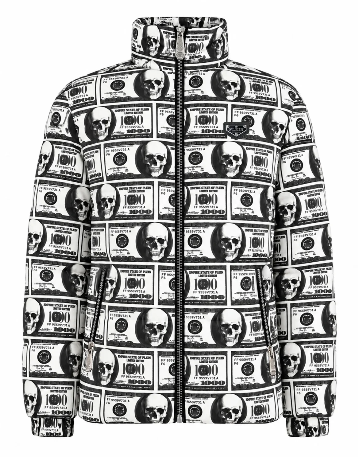 Dollar Skull Puffer Jacket, цвет: Черный