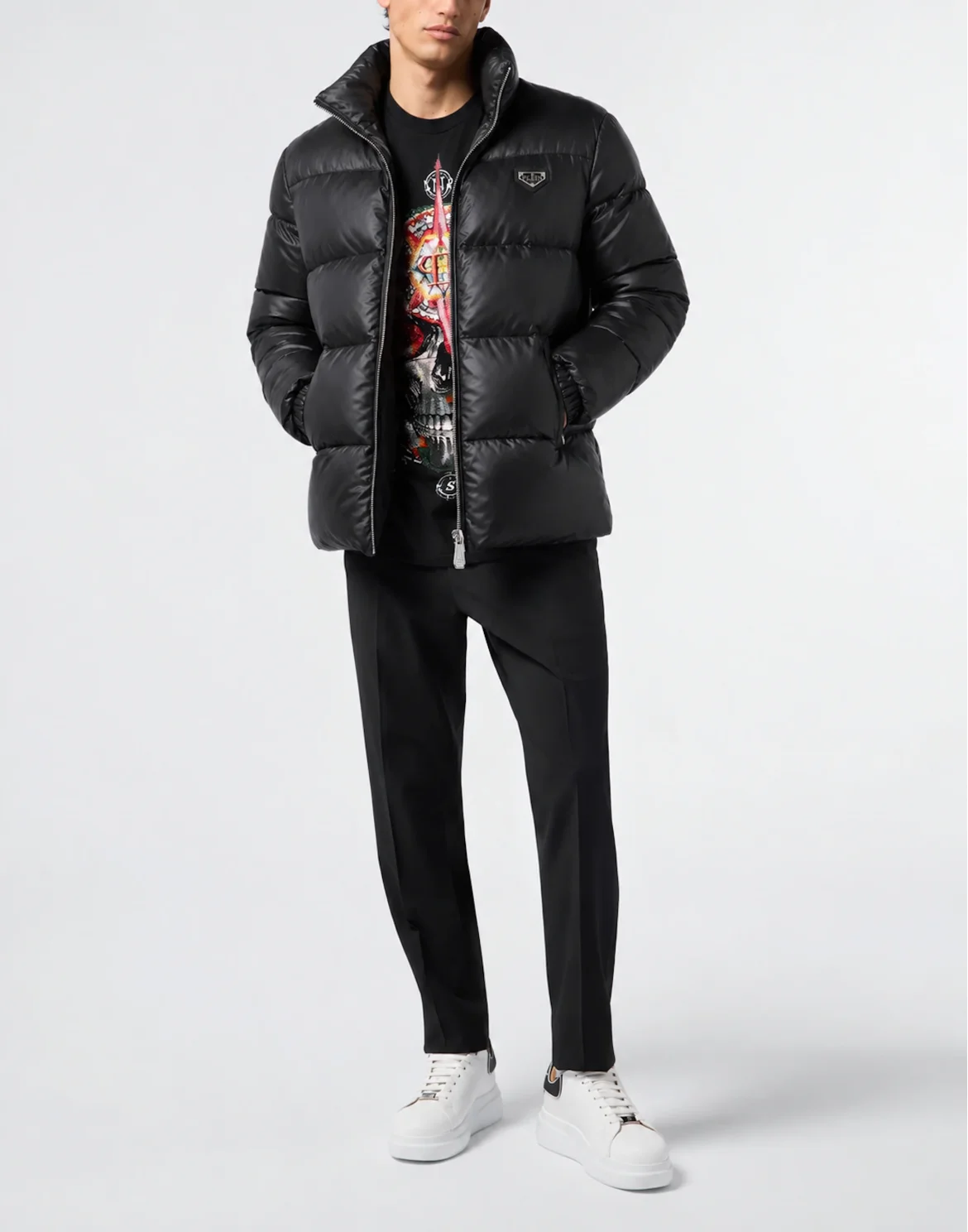 Logo Shiny Nylon Puffer Jacket, цвет: Черный