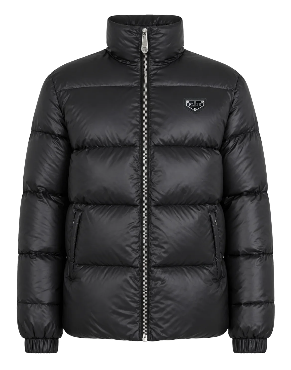 Logo Shiny Nylon Puffer Jacket, цвет: Черный