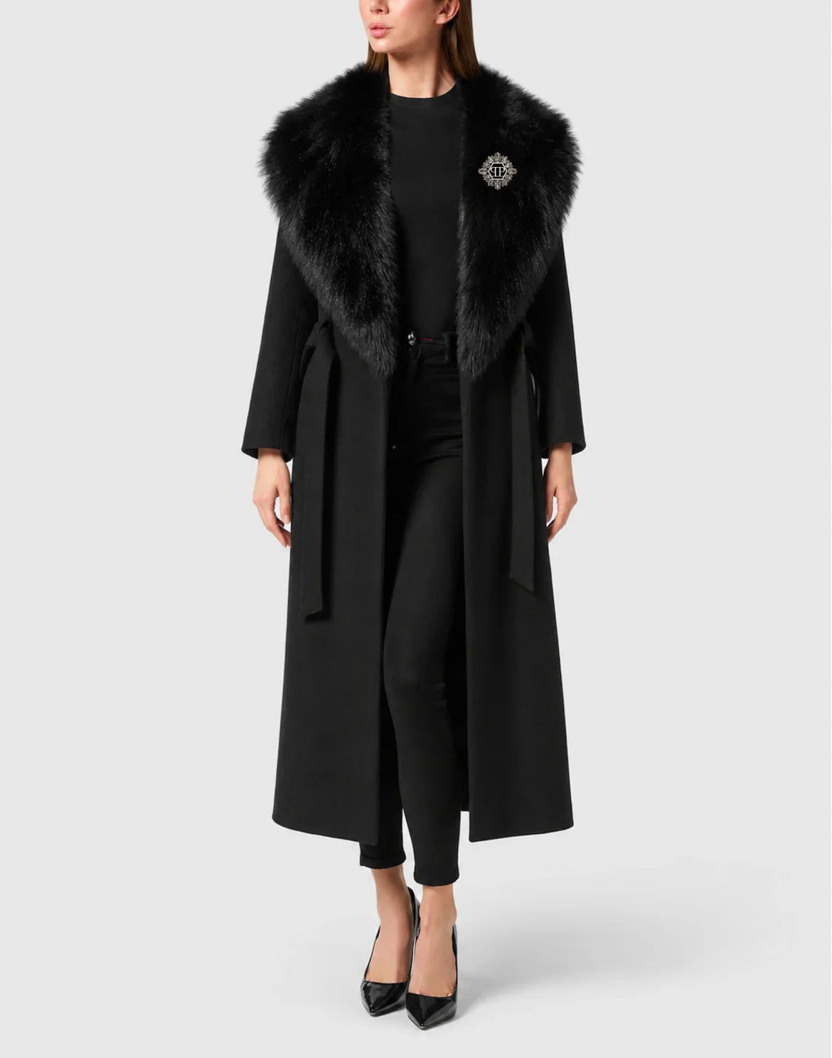 Wool Coat With Fox Fur, цвет: Черный
