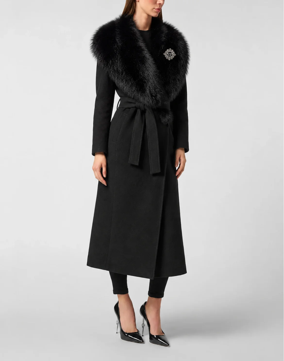Wool Coat With Fox Fur, цвет: Черный