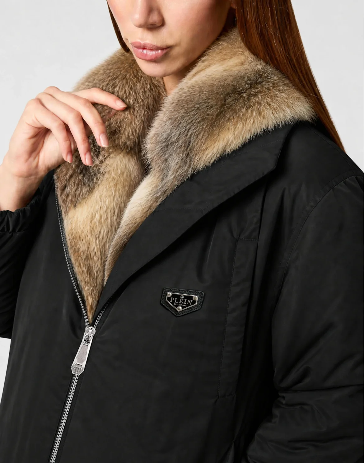 Fur Nylon Puffer Jacket, цвет: Черный