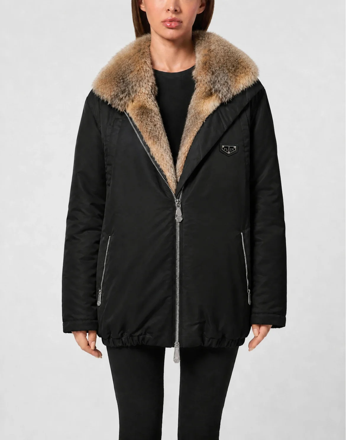 Fur Nylon Puffer Jacket, цвет: Черный