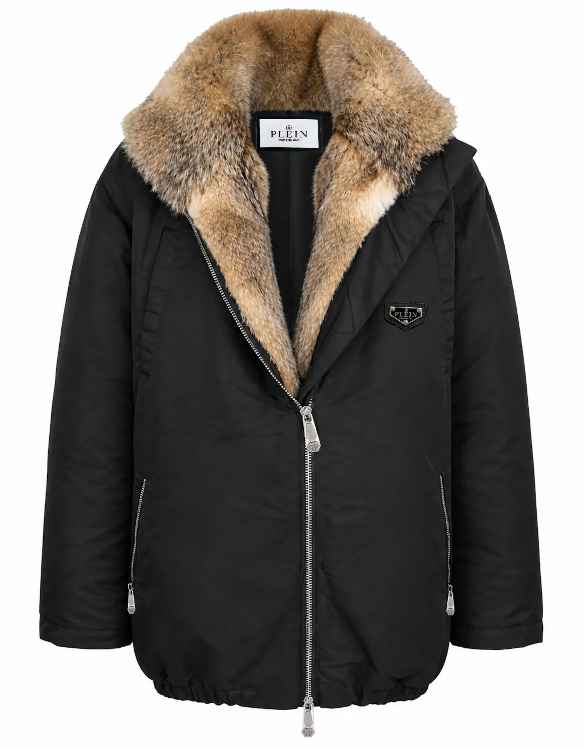 Fur Nylon Puffer Jacket, цвет: Черный