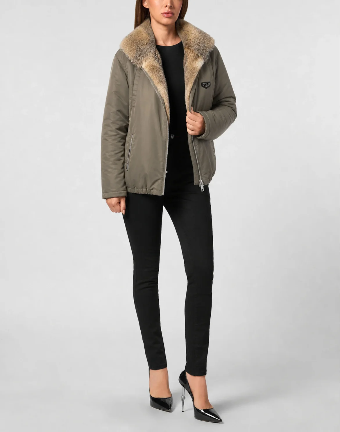 Fur Nylon Puffer Jacket, цвет: Камуфляж
