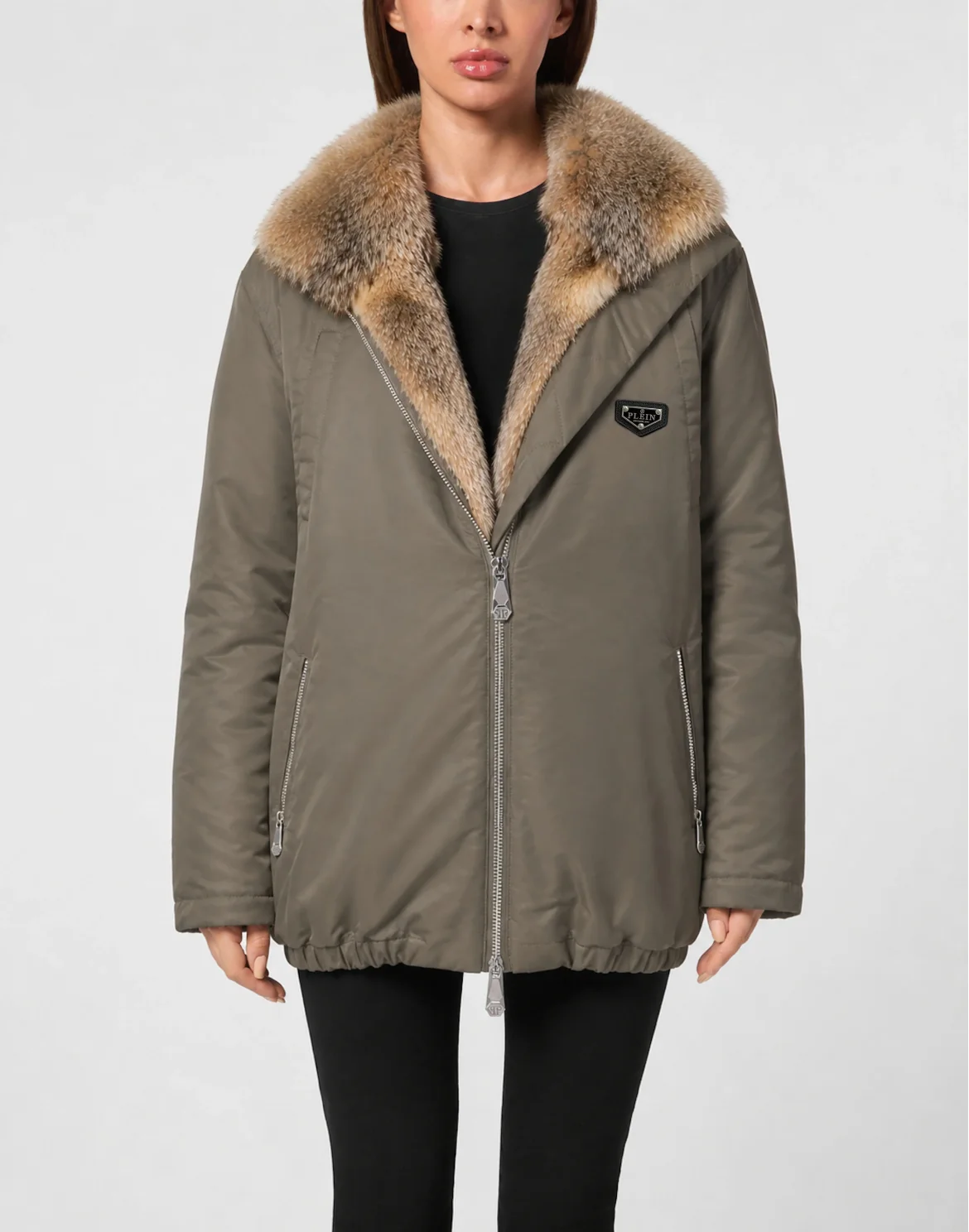 Fur Nylon Puffer Jacket, цвет: Камуфляж